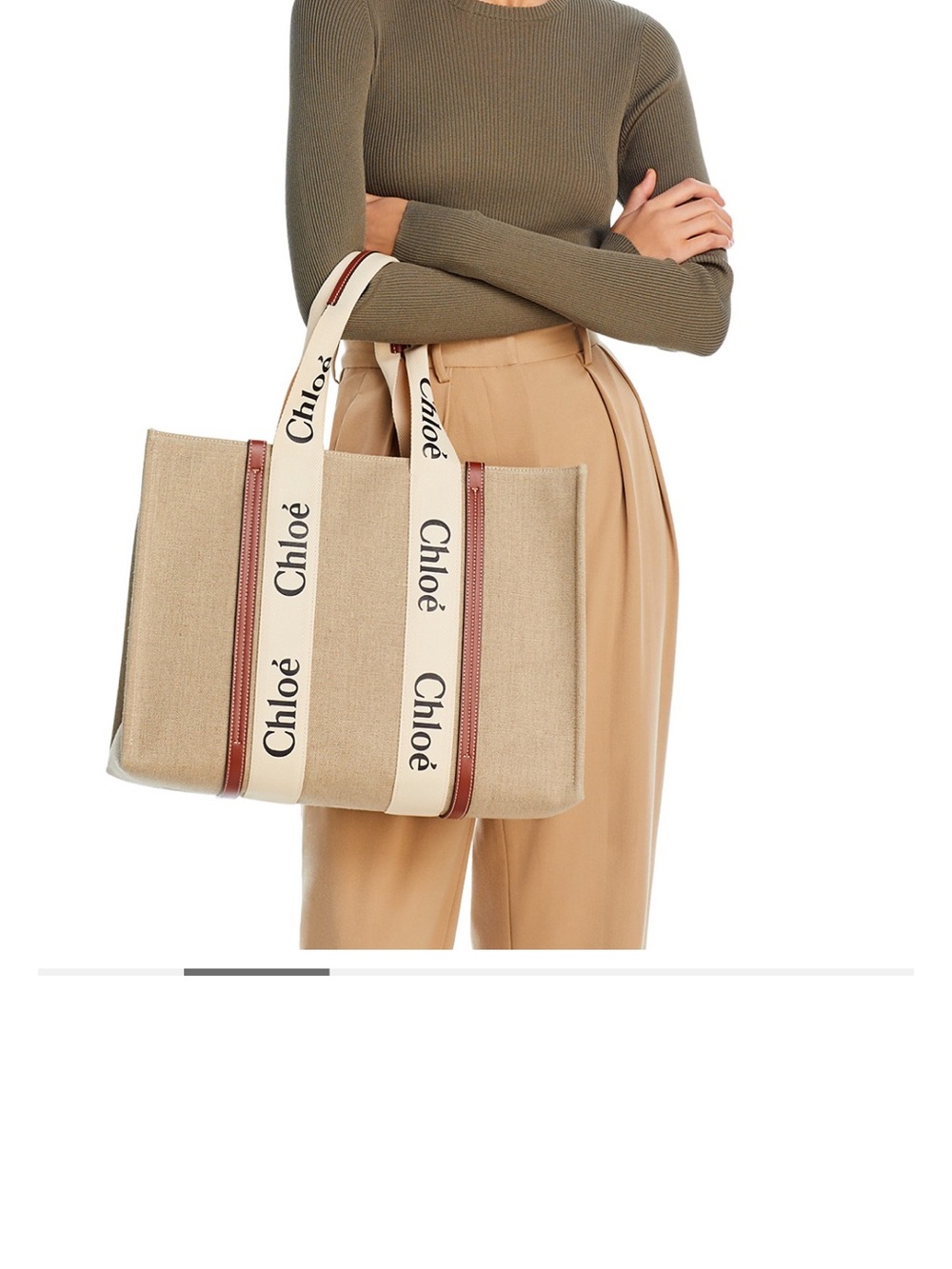 Chloe Woody Beige Canvas Tote Bag with Branded Straps